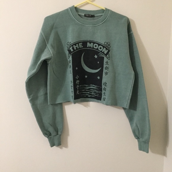 Fashion Nova Tops - New Moon Print Crop Sweatshirt